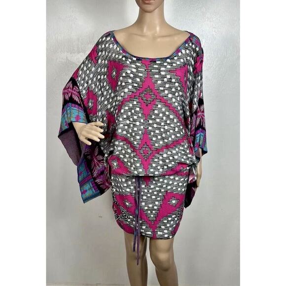 Custo Barcelona Y2K Geo Pattern Kimono Sleeve Mini Dress Size S - Picture 1 of 16